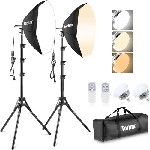 Vista 8 de Torjim Softbox - Kit de iluminación para fotografía Luces LED de estudio de 16 x 16 pulgadas y 85 W