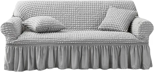 Vista 17 de Funda para sofá de 1 pieza para sofá de 1, 2, 3, 4, con falda, duradera, lavable, de alta elasticidad, fácil ajuste, protector universal de muebles
