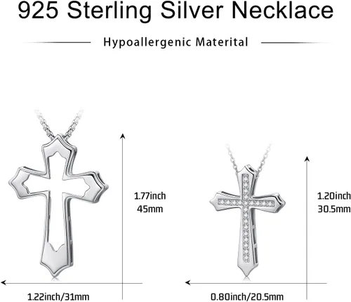 Vista 8 de StoryEtain Cross Necklace for Men Women 925 Sterling Silver Cross Necklace for Men Women Religious Jewelry Christian Baptism Gift