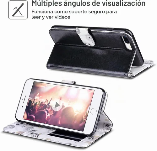 Vista 3 de ULAK Funda tipo cartera para iPhone 8 Plus/iPhone 7 Plus, color negro