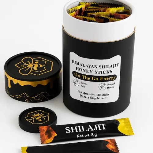 Vista 4 de Palitos de miel Shilajit pura del Himalaya para hombres y mujeres Más de 85 oligominerales y 75% más de ácido fúlvico Azafrán orgánico y miel