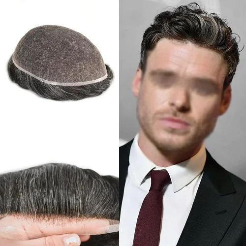Vista 25 de Toupee para hombres completo francés encaje hombres toupee hairpieces 100% europeo sistema de reemplazo de cabello humano hombres piezas de pelo