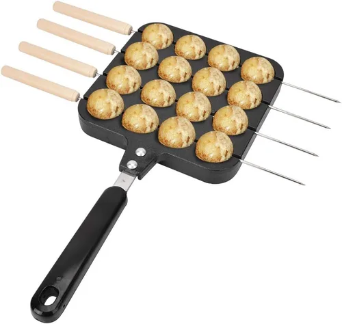 Vista 2 de Takoyaki - Plato para parrilla, bandeja Takoyaki sólida antiadherente con 4 agujas de hornear para Takoyaki y panqueques redondos