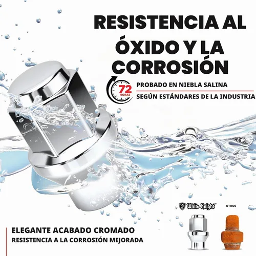 Vista 3 de White Knight Tuercas roscadas de 1/2 a 20 para ruedas de repuesto o de fábrica, 4 tuercas cromadas - Asiento ET Bulge - Acero al carbono para una