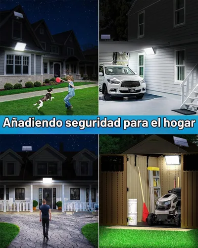 Vista 7 de 400 luces solares LED para exteriores, 3 modos y control remoto, sensor de movimiento, luz al aire libre, luces de inundación solares impermeables