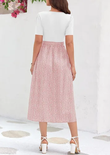 Vista 4 de Vestido midi para mujer 2024 con cuello cuadrado, manga corta, casual, acanalado, profesor, iglesia, modesto, trajes de trabajo de negocios