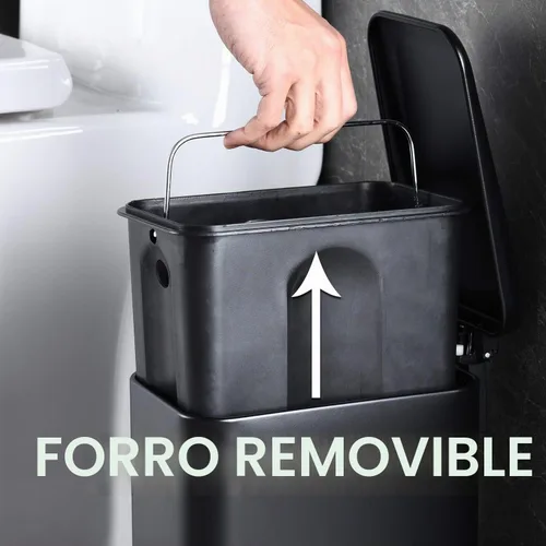 Vista 4 de HILFA Basurero compacto de acero inoxidable con escalón rectangular de 5 litros/1.3 galones, baño y cocina, negro mate, SB3200-MB