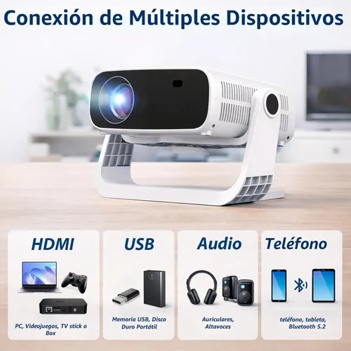 Vista 7 de Wielio Proyector inteligente 2026 Android TV con WiFi 6 y Bluetooth 5.0