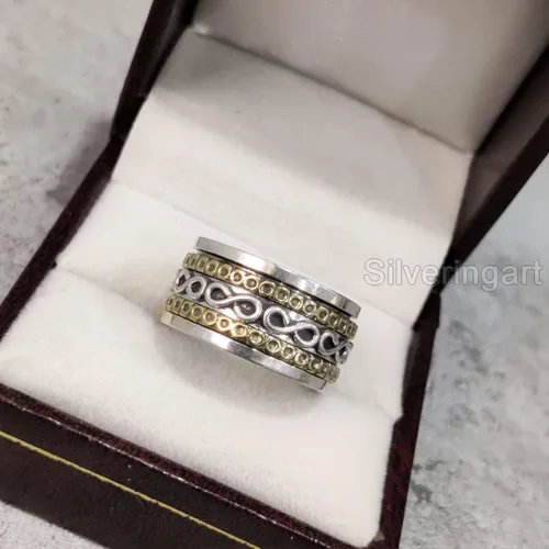Vista 3 de Infinity Spinner Band, Meditation Ring, 925 Sterling Silver Ring, Spinning Thumb Ring, Two Tone Ring, Fidget Ring, Handmade Jewelry, Christmas