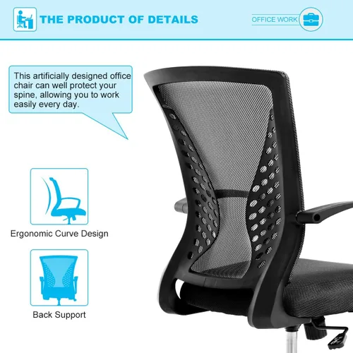 Vista 2 de TTY Store Silla de oficina de malla para el hogar, silla de escritorio ergonómica con soporte lumbar, reposabrazos ejecutivo, ajustable, giratoria