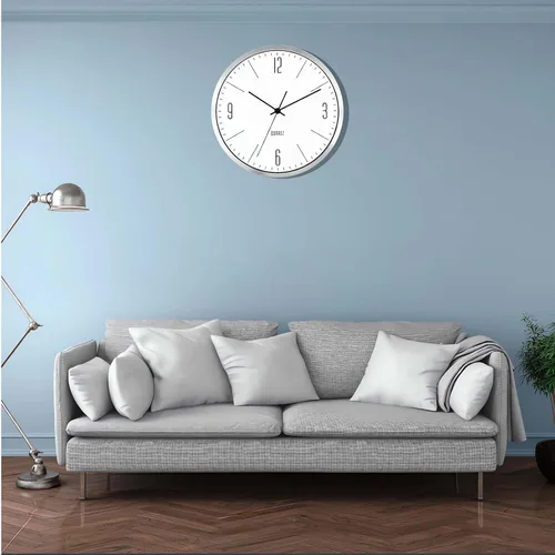 Vista 6 de Reloj de pared de metal de 12 pulgadas, silencioso, sin tictac, decorativo, moderno, analógico, de cuarzo, funciona con pilas, para dormitorio, sala