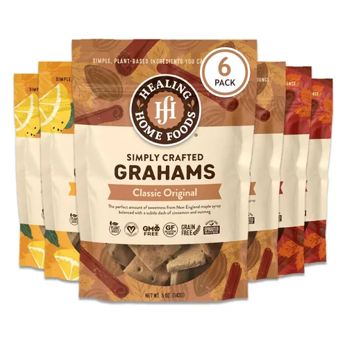Vista 13 de Healing Home Foods Galletas Graham clásicas horneadas, sin gluten, hechas con harina de almendras, jarabe de arce orgánico y canela orgánica