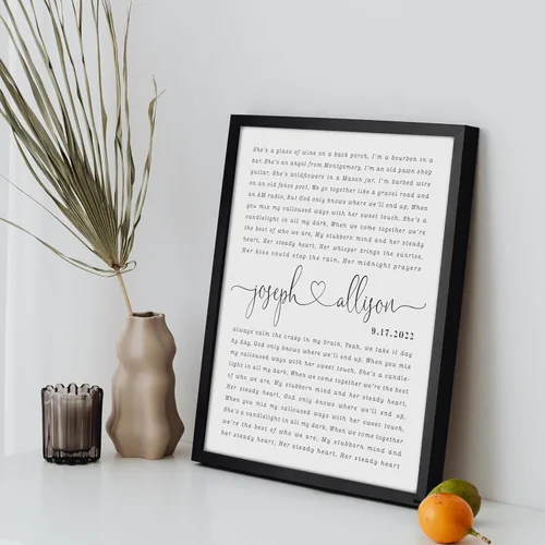 Vista 4 de Letras de canciones personalizadas para pared, regalo de boda de aniversario personalizado para parejas, póster de letras de boda, regalo de primera