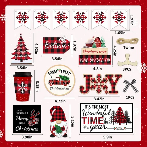 Vista 3 de 20 piezas de decoración de bandejas escalonadas de Navidad - Decoraciones navideñas para centros de mesa de interior, decoración de bandeja a Negro
