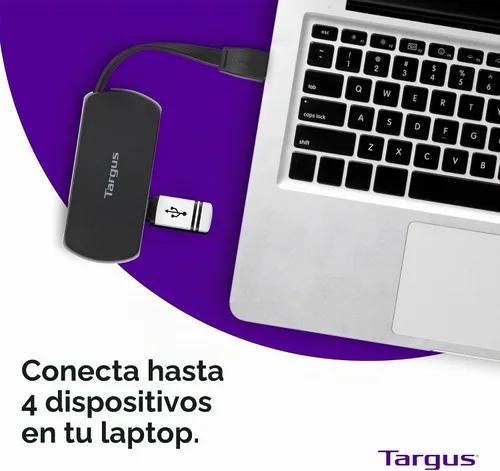Vista 3 de Targus Concentrador USB 2.0 de 4 puertos, color negro, compatible con PC y Mac, elegante y apto para viajes (ACH114US)