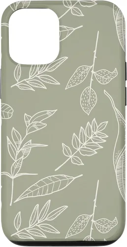 Vista 28 de Carcasa para iPhone 16, diseño de hojas y flores, color verde salvia