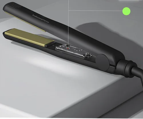 Vista 3 de Plancha de pelo de turmalina de cerámica, 1 pulgada, temperatura ajustable, doble voltaje, negro