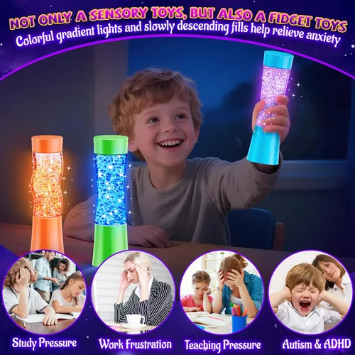 Vista 7 de Subao Paquete de 3 Tubos Sensoriales Luminosos Artículos para Alivio de Ansiedad, Juguetes Fidget para Niños y Adultos, Juguetes Sensoriales