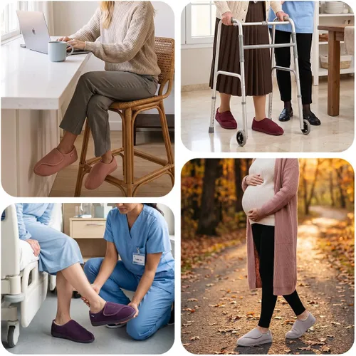 Vista 8 de LongBay Pantuflas ajustables para mujeres, de espuma viscoelástica, cómodas, anchas, zapatos de casa para diabéticos, Edema, ortopédicos
