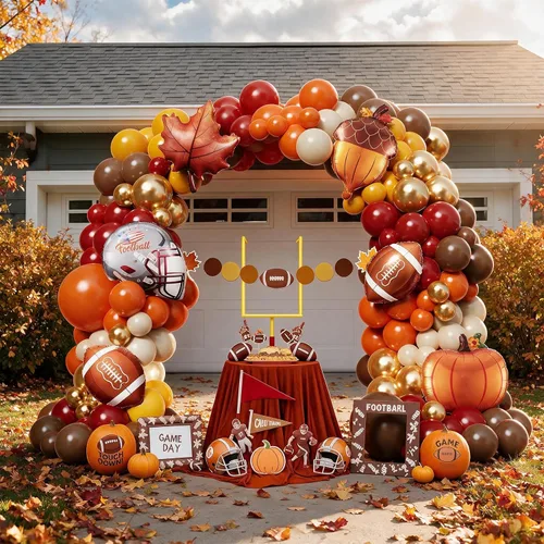 Vista 5 de Fall Football Party Balloon Arch Kit,137Pcs Autumn Burnt Orange Ruby Red Fall Season