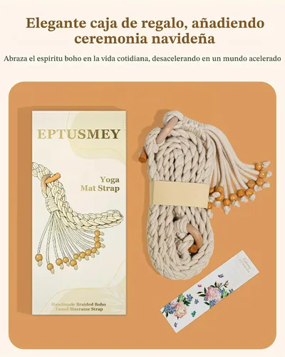 Vista 8 de Correas para esterilla de yoga para llevar, hechas a mano, trenzadas, bohemias, con borlas, correa de macramé, ajustable, gruesa, soporte