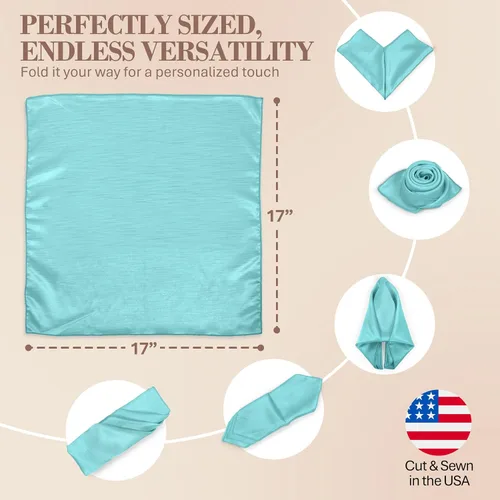 Vista 6 de Ultimate Textile -5 docenas - Reversible Shantung Satin - Majestic - Servilletas de tela Majestic de 17 x 17 pulgadas, color azul aguamarina Aqua