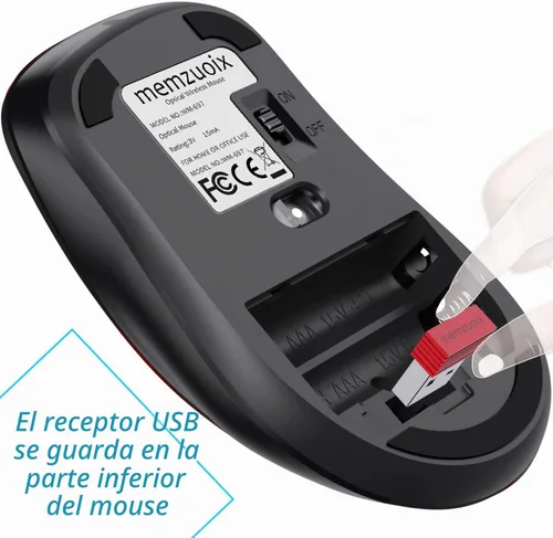 Vista 5 de memzuoix Ratón inalámbrico de 2.4G, mouse de computadora de 1400 DPI con receptor USB, ratones USB inalámbricos portátiles a batería para laptop