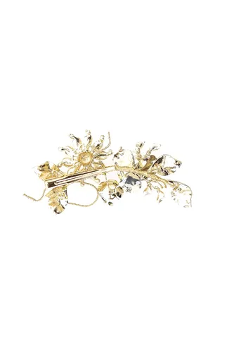 Vista 2 de Small Rose Gold Crystal Bridal Hair Clip By Veiled Beauty Boho Gilded Gold Leaf Crystal Wedding Hair Comb with Blush and Pewter Floral Accents