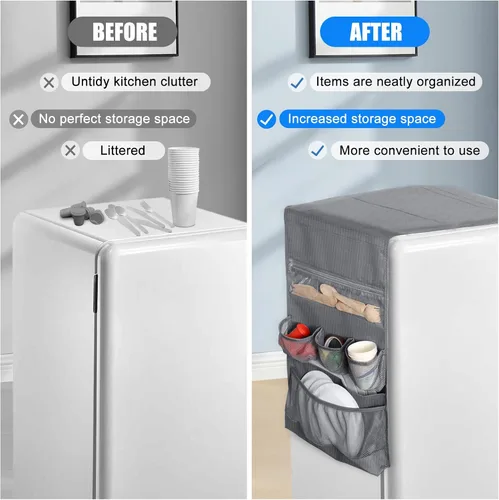 Vista 4 de RGQSUN Mini organizador de refrigerador de 55.1 x 15.7 pulgadas con 15 bolsillos, organizador impermeable para refrigerador, accesorios de doble