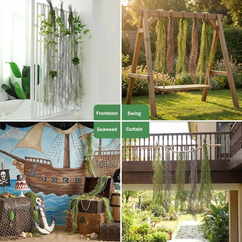 Vista 6 de 5Pcs 55in Faux Curly Weeping Willow Branches Curtain Hanging Moss Garland