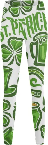Vista 4 de Leggings para el día de San Patricio para mujer, trébol, hojas de trébol, cintura alta, ligeros, pantalones de yoga para correr, mallas deportivas