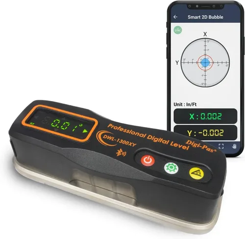 Vista 6 de Digi-Pas Nivel de maquinista inteligente de 2 ejes DWL1300XY Bluetooth 0.002"/ft (40 segundos) - Paquete de 3 3-unidades (negro)
