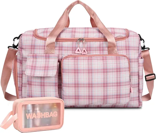 Vista 15 de Bolsa de Gimnasio Pequeña para Mujer, Bolsa de Lona de Viaje, Bolsa de Fin de Semana con Compartimento para Zapatos