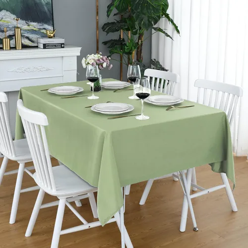 Vista 21 de FOLINS&HOME Mantel rectangular color verde manzana, sin arrugas, impermeable, de poliéster, a prueba de derrames, resistente, lavable, cubierta