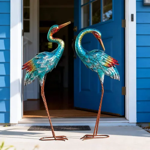 Vista 6 de Natelf Estatuas de grúa para decoración de jardín, esculturas de garza azul, esculturas de césped de pájaros grandes de metal y estatua