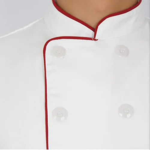 Vista 5 de Chaqueta de chef unisex, de manga corta, doble botonadura, uniforme de trabajo, camiseta de catering, abrigo de chef para cocina, uniforme