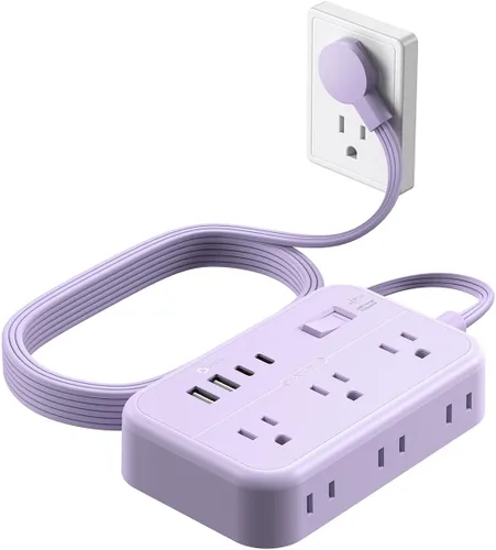 Vista 12 de NTONPOWER - Tira de alimentación con 6 salidas 4 estación de carga USB (2 puerto USB C), cable de extensión de enchufe plano de 5 pies, extensor