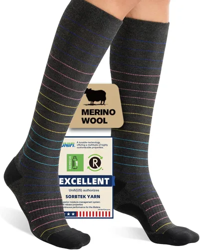 Vista 9 de Merino Wool Compression Socks for Women Men 15-20 mmHg for flying Bobina gris
