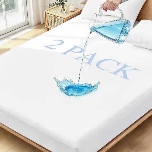 Vista 10 de Protector de colchón impermeable tamaño individual, lavable, funda acolchada de rayón y bambú, ajustable, protección de cama de plástico silencioso