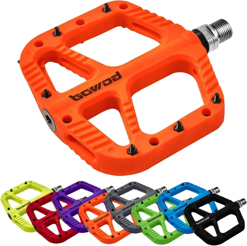 Vista 10 de Pedales MTB Pedales planos de bicicleta de montaña para adultos, pedal de plataforma de bicicleta compuesto de nailon ligero y ancho con pasadores