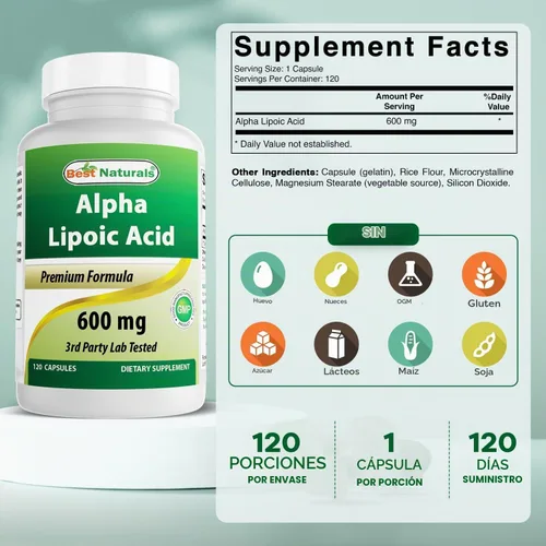 Vista 2 de Best Naturals- Ácido alfa lipoico (ALA) - 600 mg (120 unidades (paquete de 2))