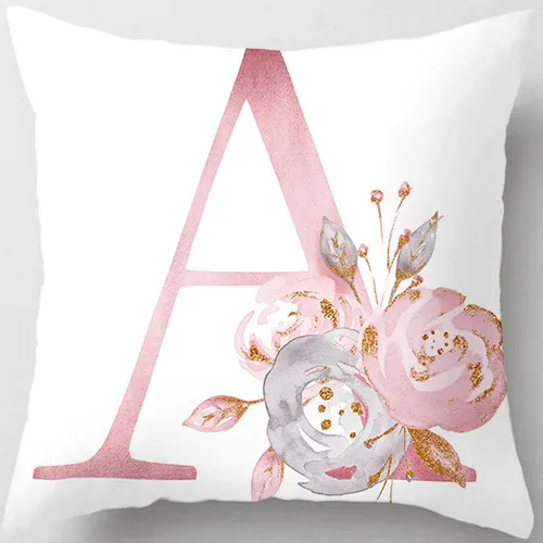 Vista 8 de Fundas de almohada rosa, lindas fundas de almohada decorativas con alfabeto, fundas de cojín cuadradas, protectores de almohada con letras