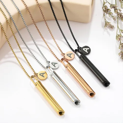 Vista 8 de Collar de respiración para mujeres y hombres con colgante de inicial, antivape, collar de paja de metal, collar de respiración consciente