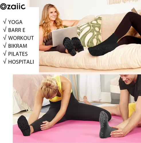 Vista 7 de Ozaiic Calcetines antideslizantes para yoga, entrenamiento en casa, Pure Barre, pilates, hospital, calcetines acolchados ideales para hombres