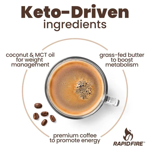 Vista 4 de Rapidfire - Mezcla de café instantáneo cetogénico de alto rendimiento, apoya la energía y el metabolismo, 15 porciones, marrón, 7.93 onzas