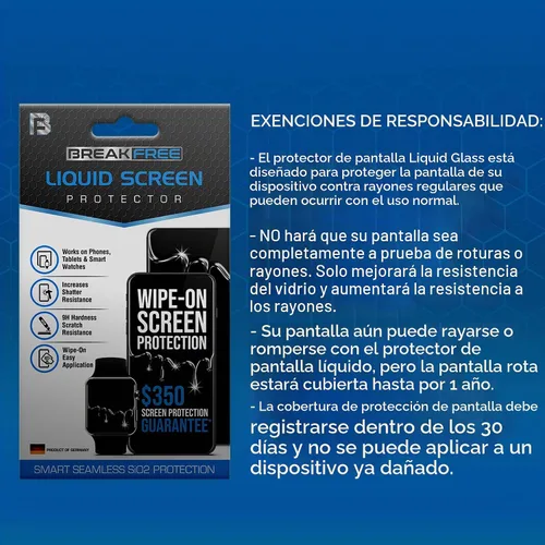 Vista 5 de BREAK FREE Protector de pantalla de vidrio líquido con cobertura de $350 Nano protección resistente a roturas y arañazos para todos los teléfonos
