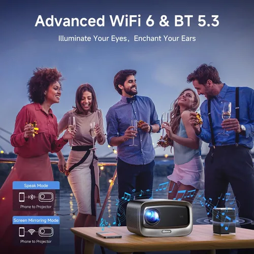 Vista 9 de [2500 ANSI/enfoque automático/aplicaciones integradas] Proyector inteligente 4K con WiFi 6 y Bluetooth 5.3, 6D Keystone proyector de películas