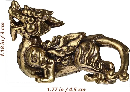 Vista 2 de EXCEART Feng Shui - Estatua de latón Qilin Kylin, escultura de cobre, figuras de Chi Lin, estatua de la suerte Pixiu, decoración para el hogar