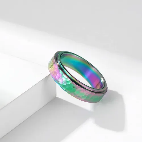 Vista 3 de Nanafast Anillos de ansiedad de acero de titanio de 0.236 in0.315 in para mujeres y hombres, anillos martillados de moda, anillos geniales