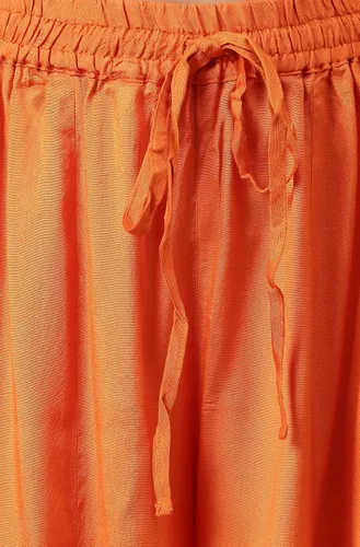 Vista 7 de Janasya Kurta tejida de seda chanderi naranja india para mujer con Palazzo y Dupatta